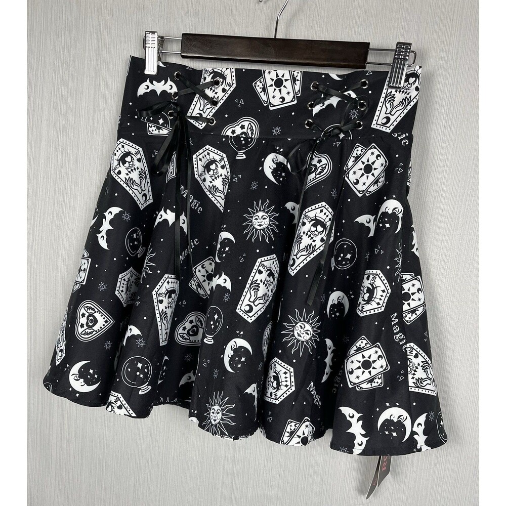 ROMWE Circle Skater Skirt Womens M Black Tarot Print Whimsigoth Witchy